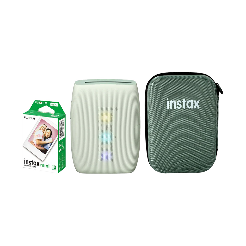 Fujifilm Instax Mini Link 3 Smartphone Printer with Case and Fujifilm Instax Mini Instant Film - Plain White (Sage Green)