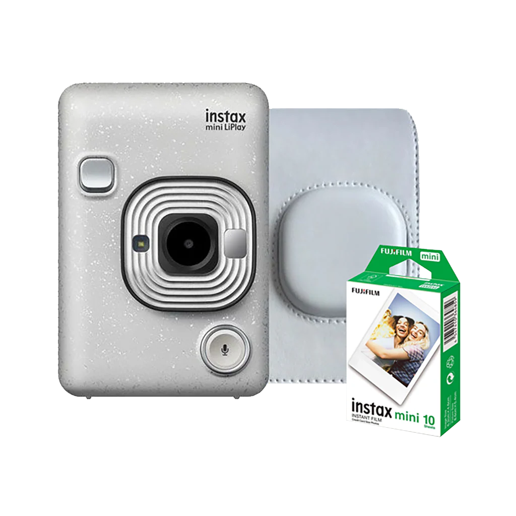 Fujifilm Instax Mini LiPlay Hybrid Instant Camera (Stone White) with 1 Fujifilm Instax Mini Instant Film and Instax LiPlay Case