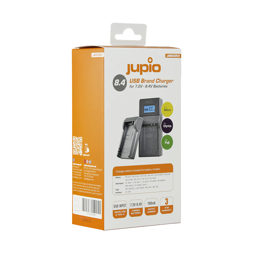 Jupio USB Brand Charger for Nikon / Fuji / Olympus 7.2V-8.4V Batteries V2 - Image 2